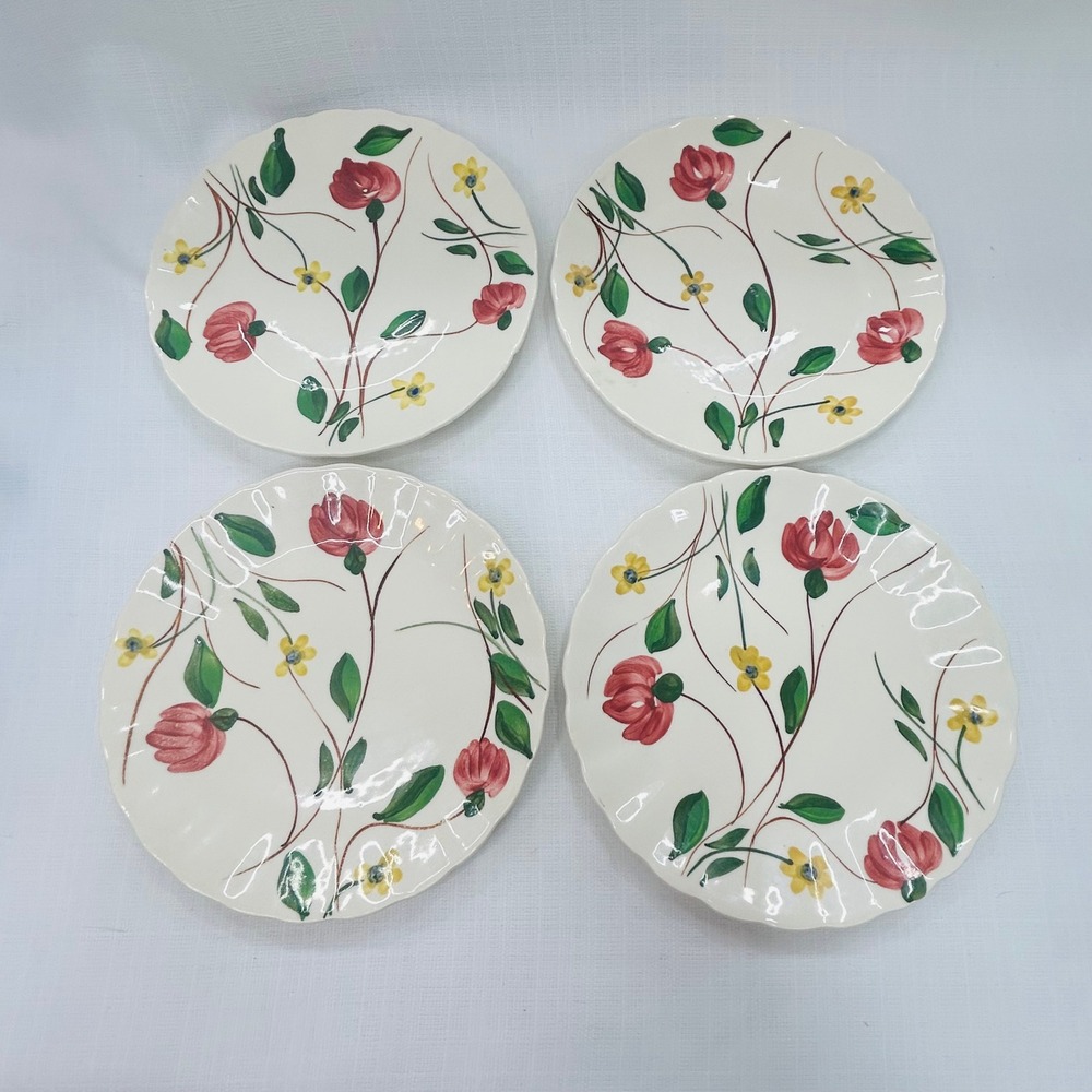 Blue Ridge Southern Potteries Hand Painted Floral Dessert Plates Set of 4 USA